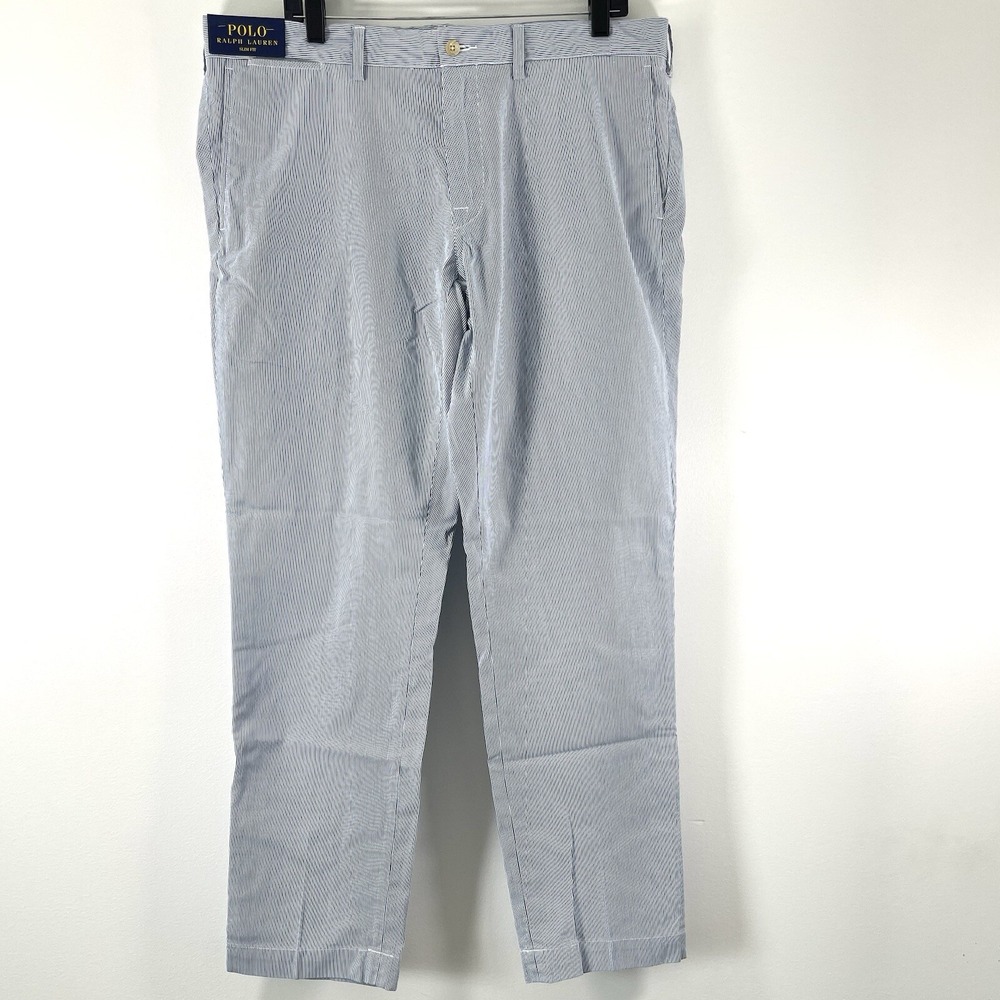 Polo Ralph Lauren Pants Men's 38x32 Blue White‎ Chino Slim Fit Striped New